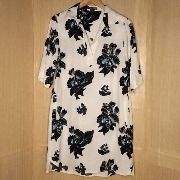 Chelsea & Theodore Blue White Floral Shirt Dress Small - Picture 1 of 7